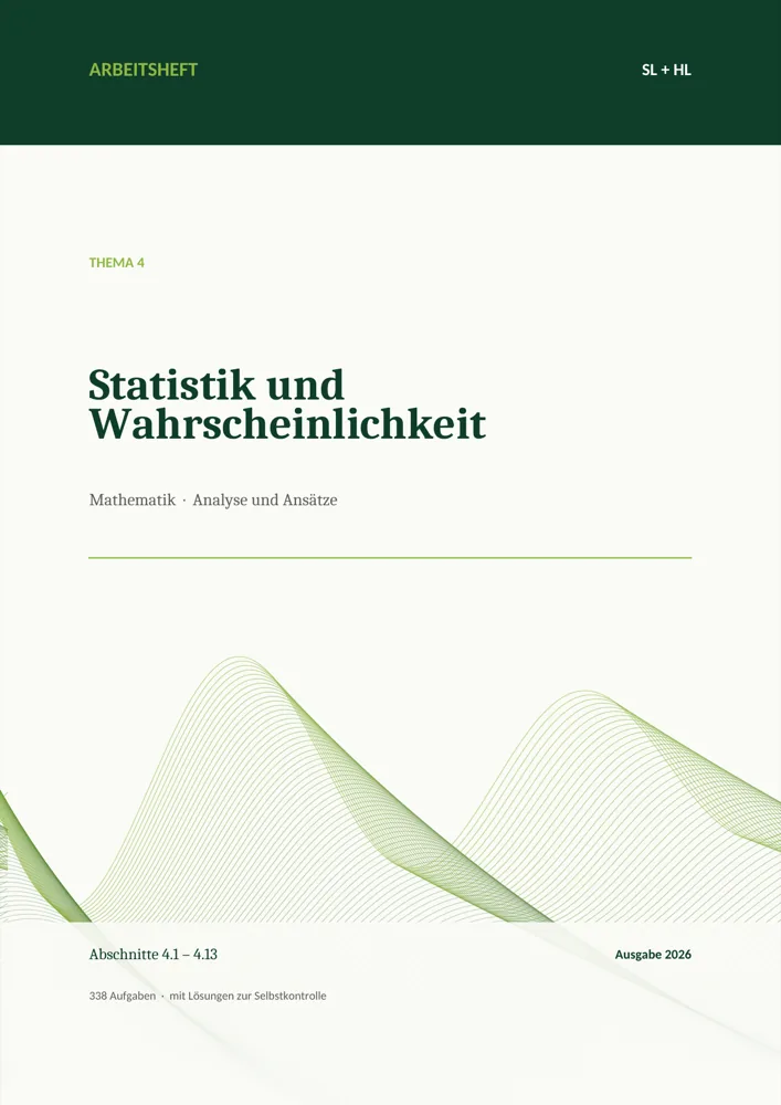Umschlag des Arbeitshefts „Statistik und Wahrscheinlichkeit“, Thema 4, SL + HL