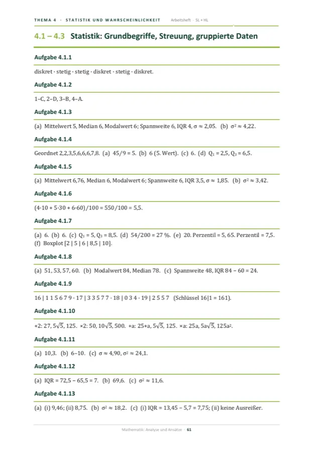 Heftseite aus dem Lösungsteil mit ausgeschriebenen Ergebnissen zu den einzelnen Aufgaben