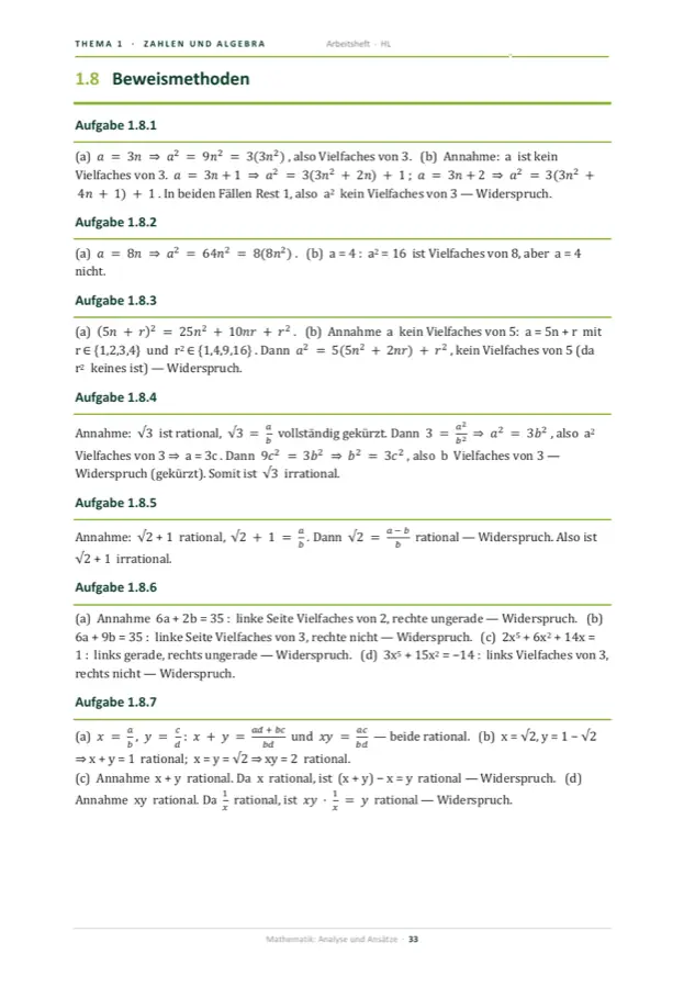 Heftseite aus dem Lösungsteil mit ausgeschriebenen Ergebnissen zu den einzelnen Aufgaben